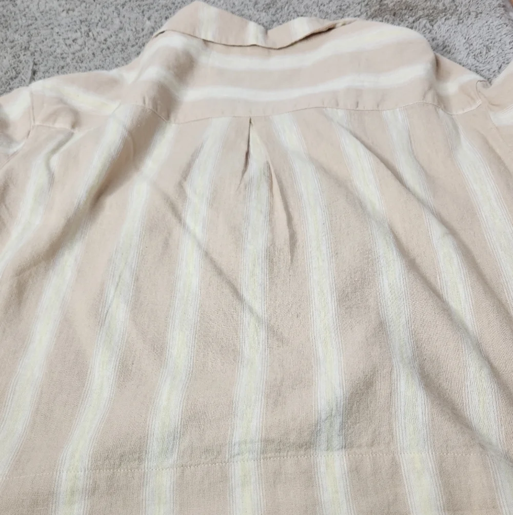 Women's Striped Linen Blend Button-Up Pajama Top - Stars Above Tan XS - Picture 11 of 11